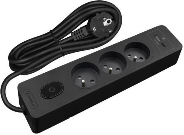 Mehrfachsteckdose SELDUR G3FU32S in Schwarz mit 3 Steckdosen Typ E, Schalter und USB-A sowie USB-C Anschlüssen (12W Standardladung), Kabel 3m - Bild 1