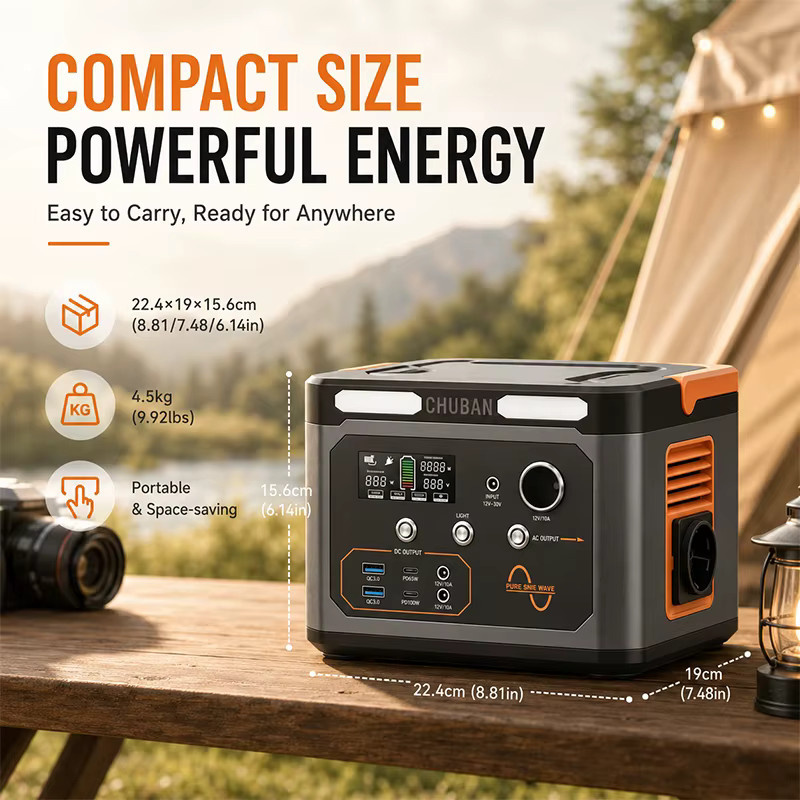 CHUBAN Tragbare Powerstation 600W 310Wh mit reiner Sinuswelle in Schwarz für Camping und Reisen - Bild 2