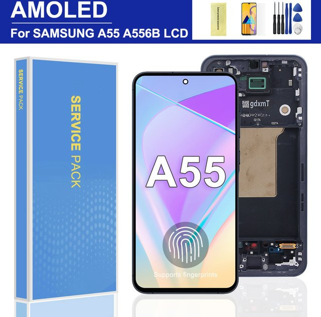 Samsung AMOLED Display Touchscreen Digitizer Montage mit Rahmen für A55 5G A556U A556B A5560 in Schwarz - Bild 1