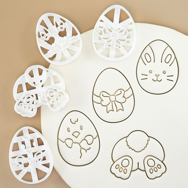 4er Set Easter Eggs Cookie Cutter aus Kunststoff in Weiß für Ostergebäck und Hundeleckerlis - Bild 1