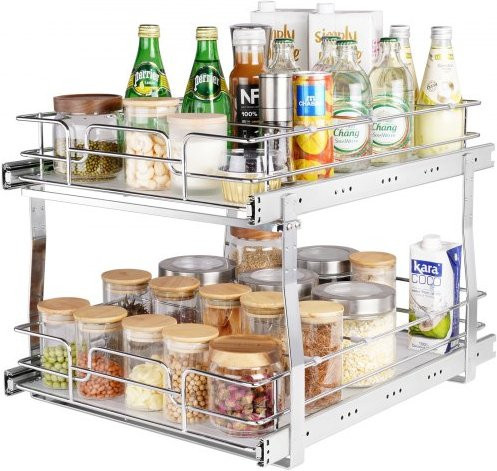 VEVOR Ausziehbares Gewürzregal aus verchromtem Stahl in Silber, 2-lagiger Schrankorganizer für Küchenschrank und Unterschrank, B/T/H: 43,1 x 53,9 x 48,3 cm - Bild 1