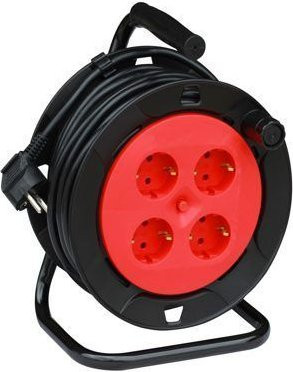 Elektrische Kabeltrommel DISTOCK-FR mit 4 Steckdosen 16A und Überlastschutz, Farbe: Rot, Länge: 15 Meter - Bild 1