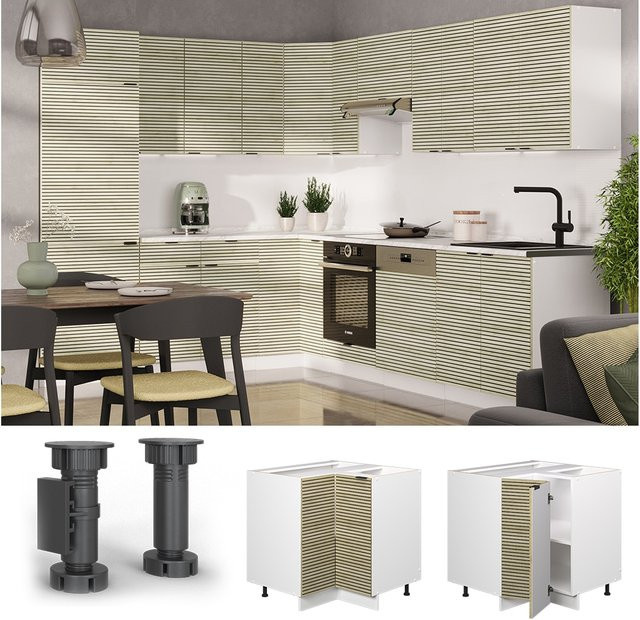Vicco Eckunterschrank Fame-Line in Weiß und Eiche mit Arbeitsplatte in Marmor-Weiß, Höhe: 87 cm - Bild 1
