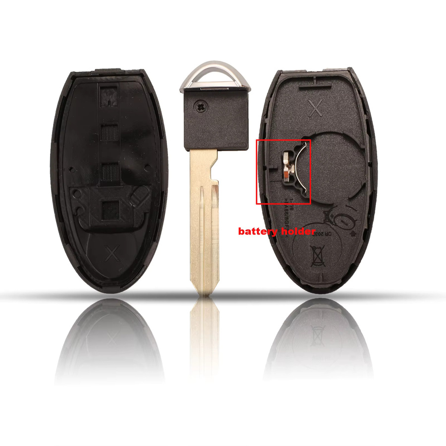 Jingyuqin Smart Key Shell Cover für Nissan Altima Maxima Murano Versa Teana Sentra, 4 Tasten, Schwarz, Batteriehalter links - Bild 3