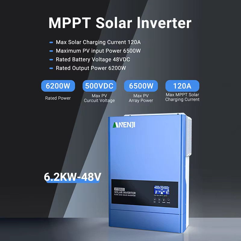 ANENJI MPPT-Hybrid-Solarwechselrichter mit integriertem Solarladeregler und Wi-Fi, Farbe: Blau, Reine Sinuswelle - Bild 2