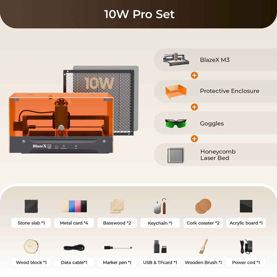 BlazeX M3 10W Laser-Graviermaschine und -Schneidemaschine mit Wabenbett, Schutzgehäuse und Materialkit für Anfänger - Bild 6
