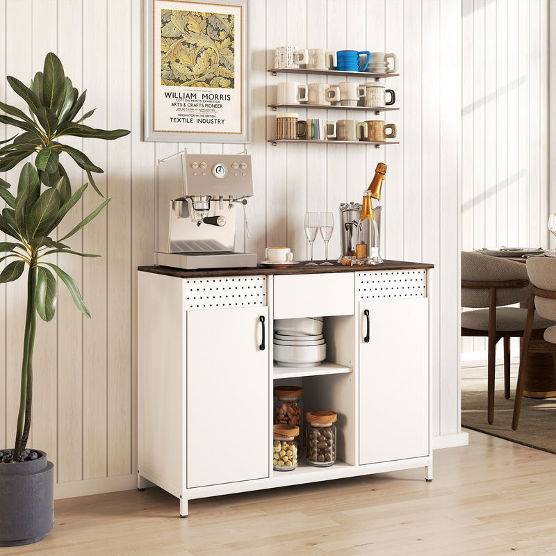 HOMCOM Sideboard in Weiß mit 2 perforierten Türen, Schublade und verstellbaren Regalen, B/T/H: 100 x 40 x 80 cm - Bild 2