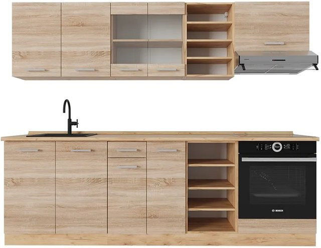 Vicco R-Line Küchenzeile Sonoma Eiche Goldkraft, Breite: 240 cm, ohne Arbeitsplatte und Elektrogeräte - Bild 1