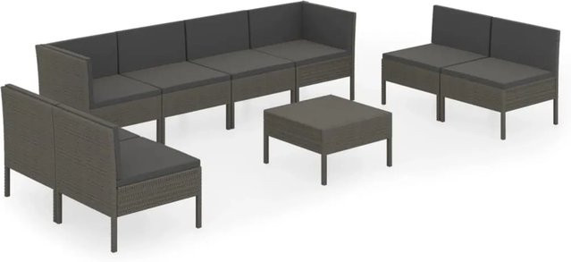 vidaXL 9-tlg Garten-Lounge-Set in U-Form aus Poly Rattan mit Auflagen und Couchtisch in Anthrazit/Grau - Bild 1