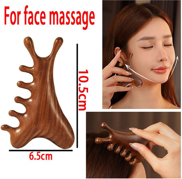 Ams Holz-Meridian-Massagekamm, Massagebürste für Gesicht, Kopfhaut und Körper, Unisex - Bild 1