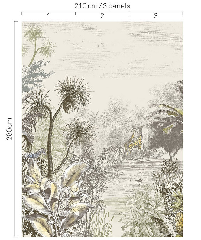 Eijffinger Mural Giraffe Wandbild in Beige und Multicolour mit Natur-Illustration - Bild 1