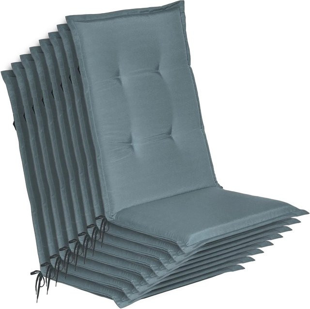 Beautissu 8er Set Gartenstuhlauflage Loft HL in Taubenblau, UV-beständig und aus Polyester, B/T/H: 120 x 50 x 6 cm - Bild 1