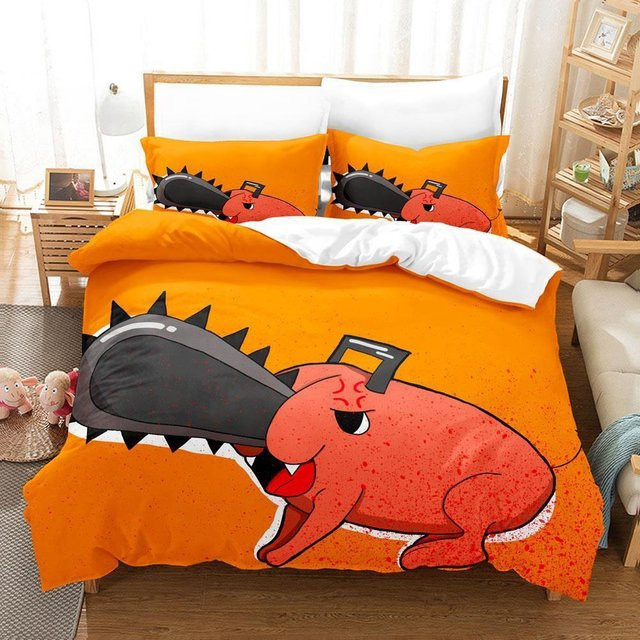 Chainsaw Man Pochita Bettwäsche Set aus Mikrofaser in Orange, B/H: 180 x 210 cm - Bild 1