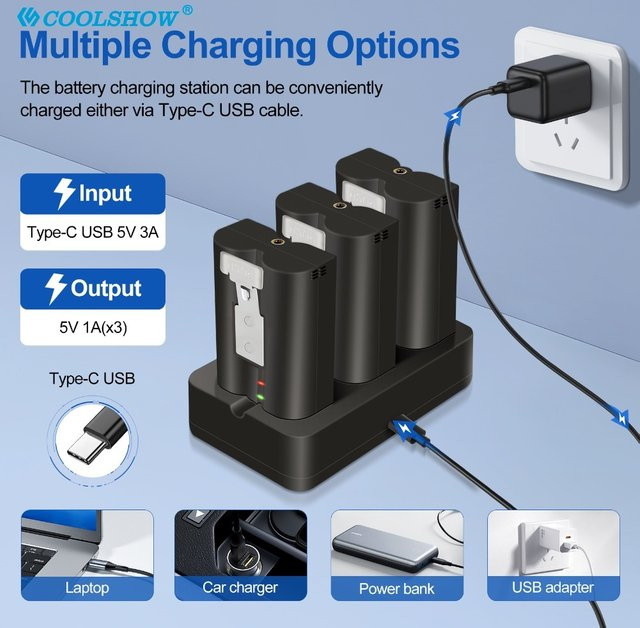 COOLSHOW Wiederaufladbare Li-Ion Batterie für Ring Video Türklingel 2 3 4/3 Plus und Spotlight Cam Solar Flutlicht Video, 6040mAh, Schwarz - Bild 1