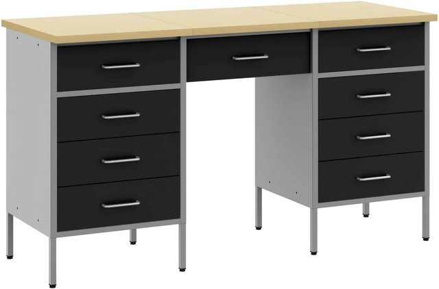 vidaXL Werkbank mit Schubladen und Pegboard, 3-teiliges Set, Schwarz, B/T/H: 150 x 55 x 85 cm - Bild 1