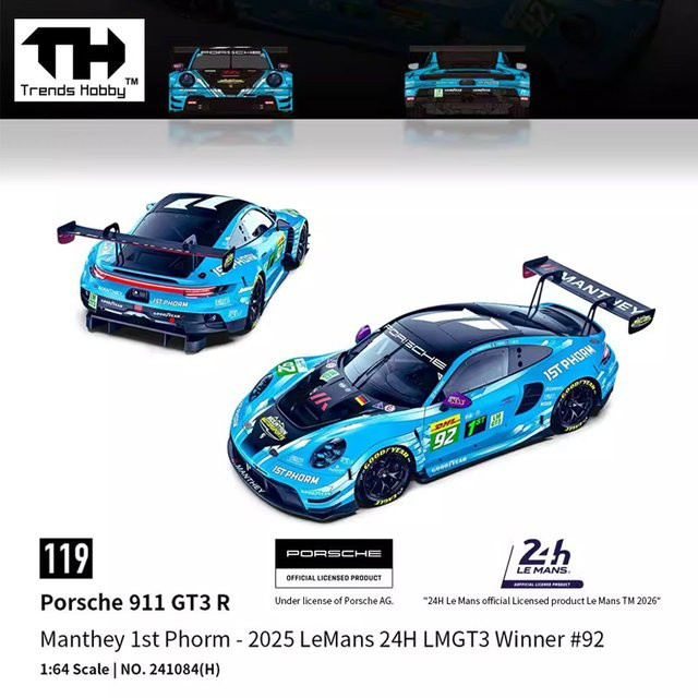 TH-Trends Hobby Porsche 911 GT3 R 24H Le Mans 2025, Modellauto, 1:64, Metall, ab 14 Jahren - Bild 1