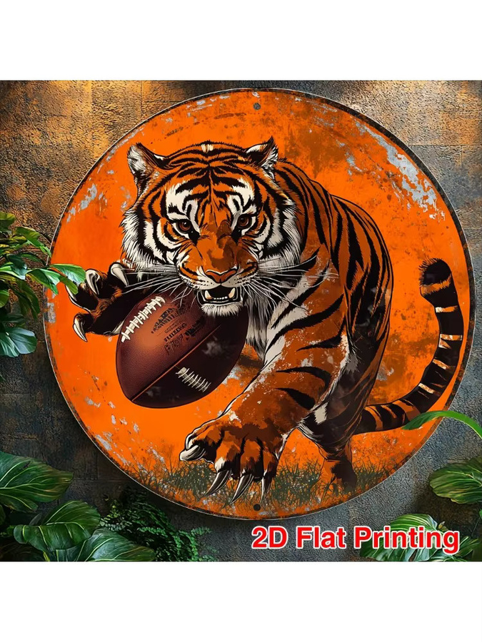 HELLOYOUNG Rundes Metallschild Vintage Tiger und Fußball Wandkunst in Orange - Bild 5
