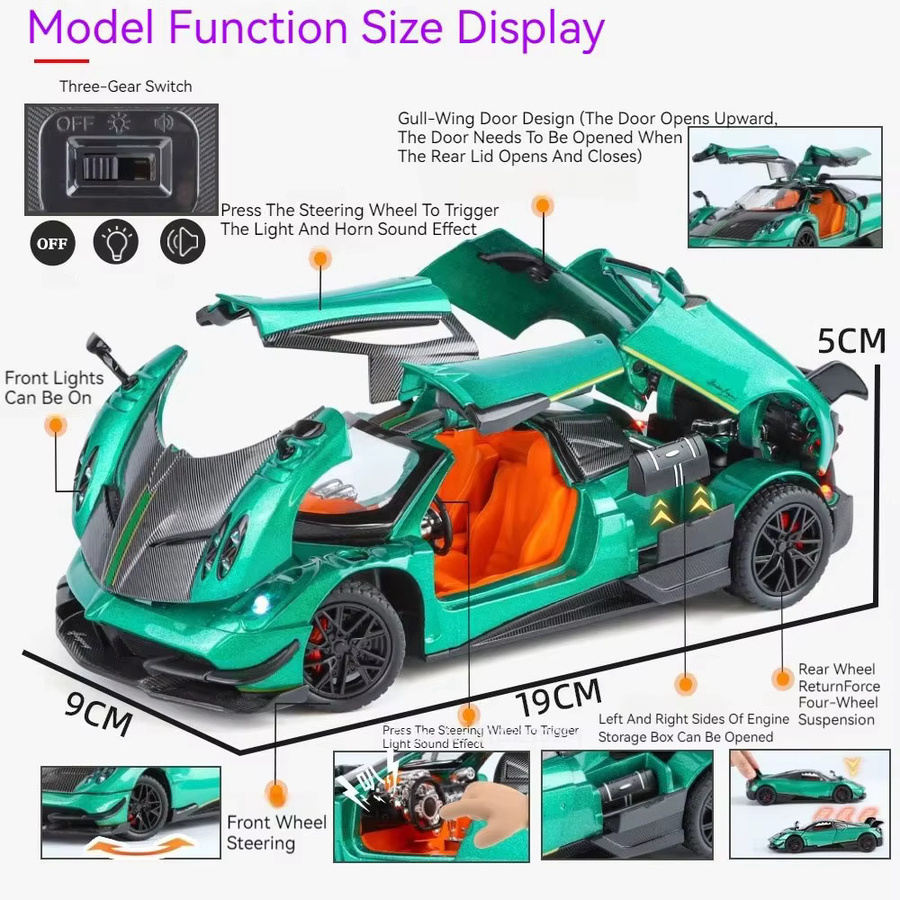 Pagani Huayra BC Zonta, Miniatur Modell Spielzeug, 1:24, mit Licht und Sound - Bild 4