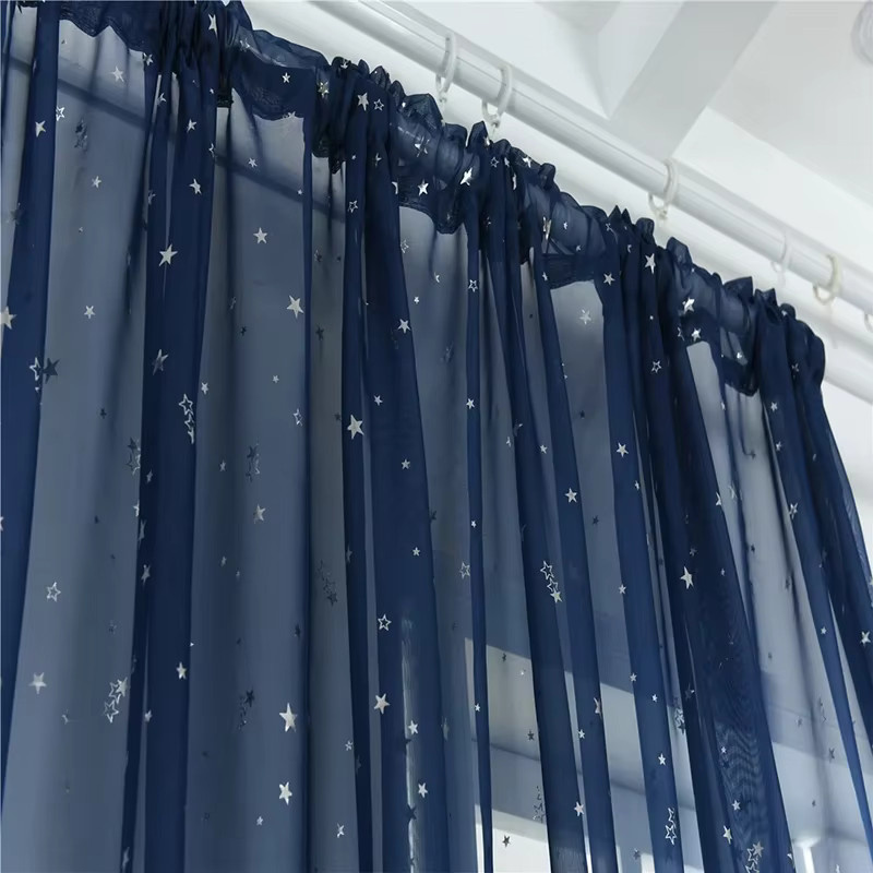 Bilu Tüllvorhang mit silbernen Sternen in Transparent, Landhausstil, B: 100 cm, H: 200 cm - Bild 3