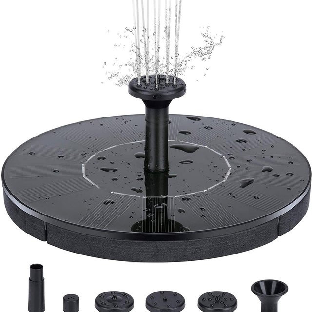 TOMTOP JMS Solar-Brunnen für Außenpools und Vogelbäder, schwimmender Terrassenbrunnen mit polykristallinem Solarpanel, Schwarz, Durchmesser: 13 cm - Bild 1