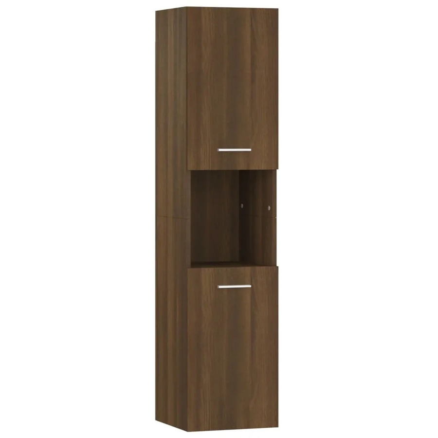 vidaXL Badezimmerschrank in Eiche Braun mit Türen und Regalfächern, B/T/H: 30 x 30 x 130 cm - Bild 2