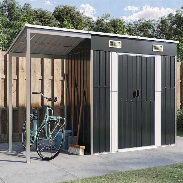vidaXL Gartenhaus mit Schleppdach aus Stahl in Anthrazit B/B/H: 277 x 110,5 x 181 cm - Bild 4