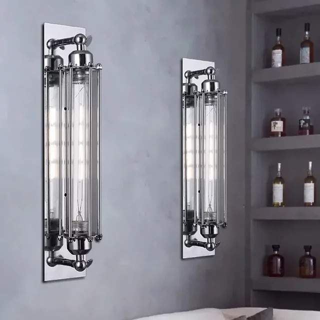 Vecli LED Wandleuchte im industriellen Vintage-Stil aus Metall und Glas, Farbe Silber, 8W - Bild 1