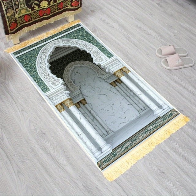 VIKAMA Gebetsteppich aus Polyester mit Quasten in Multicolour, orientalisches Design, tragbare Salah-Matte für Muslime - Bild 1