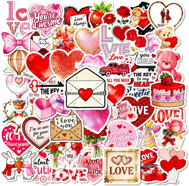 56 Stück rote Valentinstag-Aufkleber aus Papier zur Dekoration von Geschenkboxen, Lunchboxen und anderen Gegenständen - Bild 1