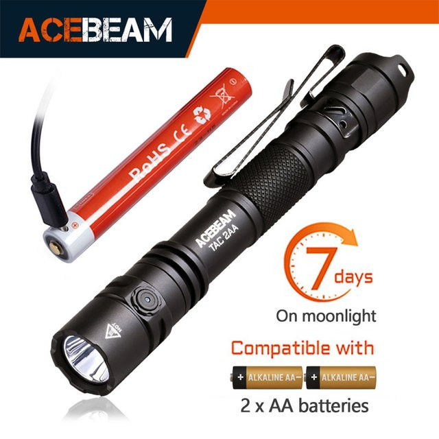 ACEBEAM TAC 2AA EDC-Taschenlampe, wiederaufladbare LED-Taschenlampe aus Metall in Schwarz mit Stroboskop-Modus - Bild 1