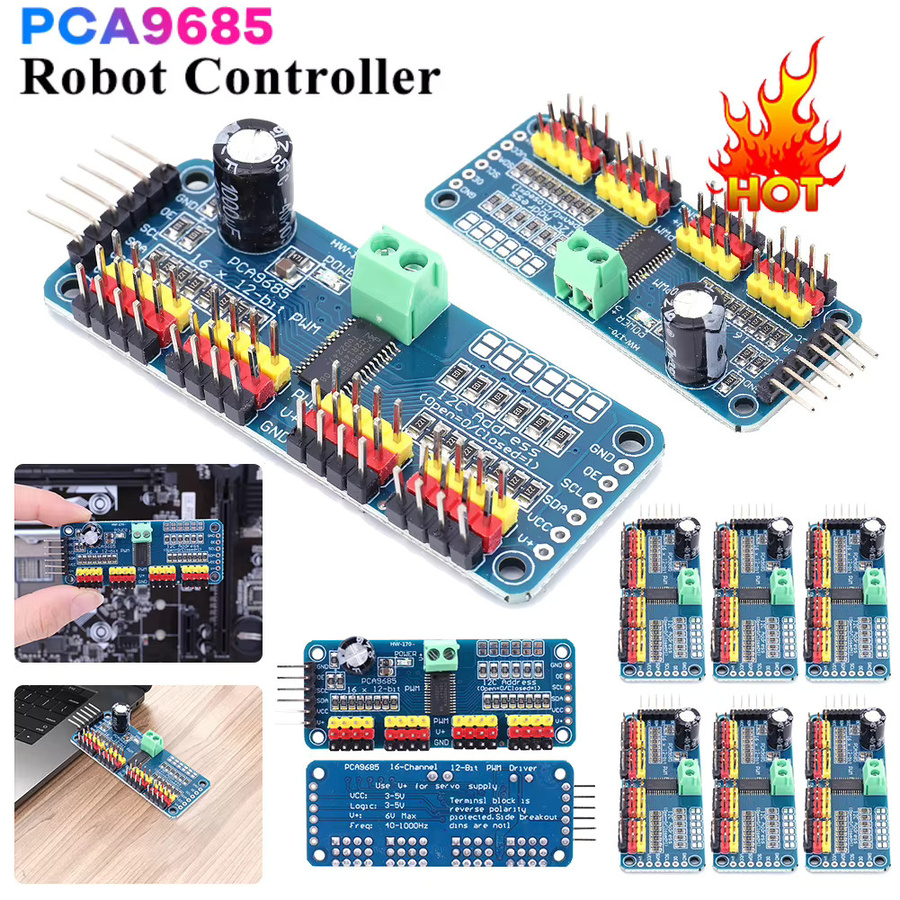 APWIKOGER 16-Kanal PCA9685 PWM-Servo-Treiberplatine mit IIC-Schnittstelle und 12-Bit-Auflösung in Blau für Arduino und Raspberry Pi - Bild 2