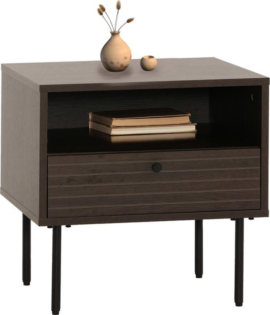 Nachttisch MCW N78 im skandinavischen Stil aus Metall und Holz, Dunkelbraun, B/T/H: 50 x 40 x 50 cm - Bild 1