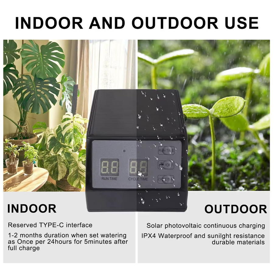 Solar Power Timer Automatisches Mikro-Tropfbewässerungssystem für Garten und Bonsai mit 1/4 Zoll Schlauch in Schwarz - Bild 3