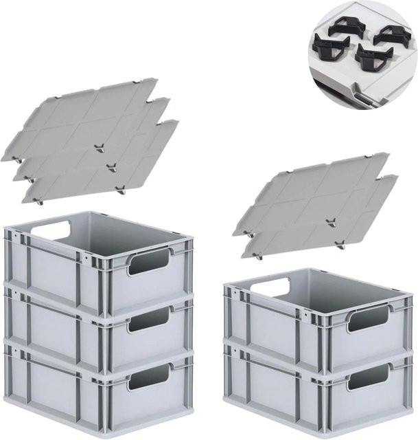 PROREGAL Spar Set Eurobox Nextgen Economy mit Auflagedeckel und Schiebeschnappverschlüssen, Schwarz, H x B x T: 17 x 30 x 40 cm, 16 Liter - Bild 1