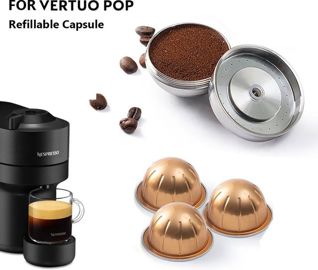 Wiederverwendbare Kaffeepads für Nespresso Vertuo Next POP, Edelstahl-Nachfüllkapseln in Silber - Bild 1