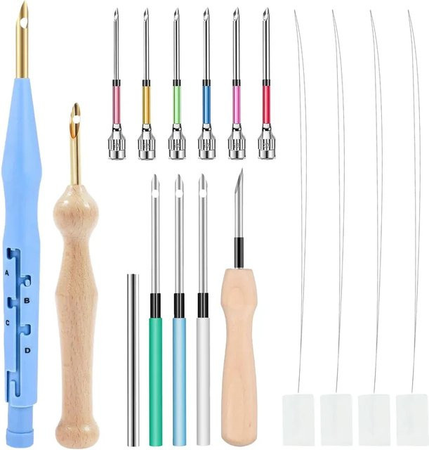 17-teiliges Punch-Needle-Stickerei-Set aus Holz mit buntem Garn und Nähwerkzeugen für DIY-Handarbeiten - Bild 1