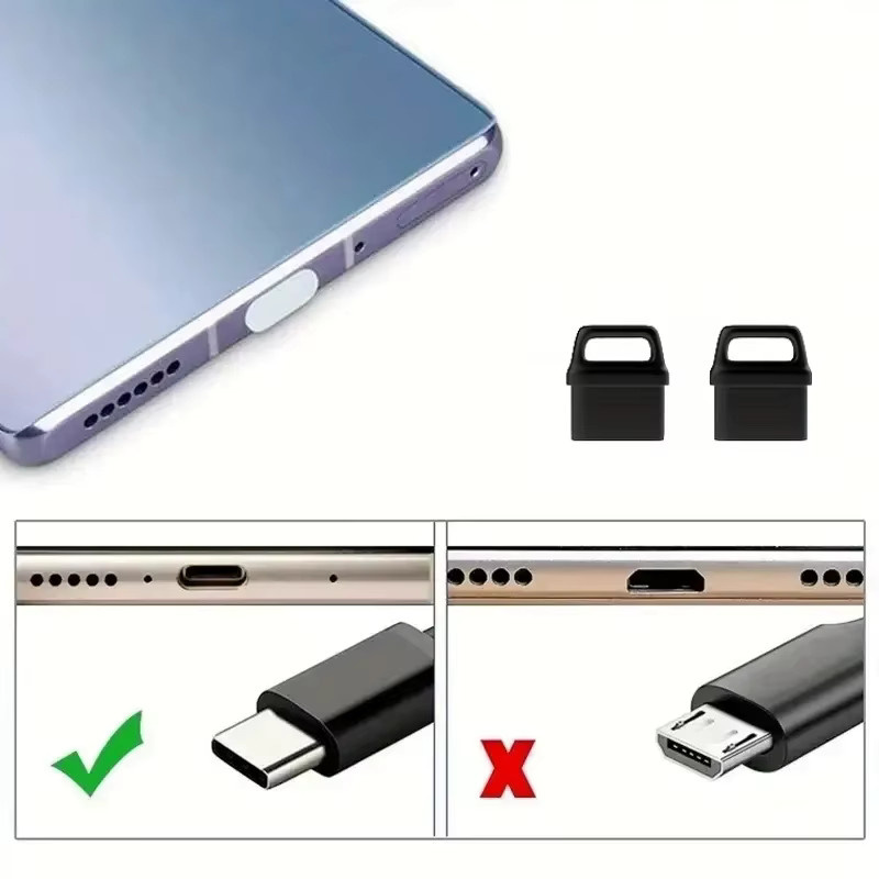 6er Set staubdichte USB-C Stecker Abdeckungen in Schwarz und Weiß inklusive Reinigungsbürste und Lanyards zur Pflege von Mobiltelefonen und Computern - Bild 4