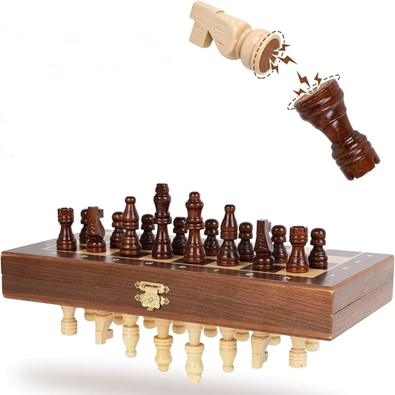 Yernea Magnetisches Schachbrett Reise-Schach, Holz, 2-teiliges Set - Bild 4