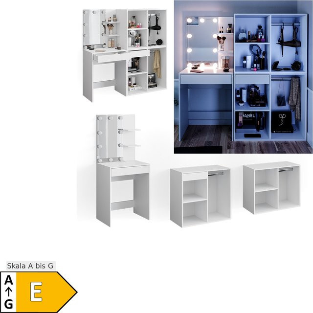 Vicco Schminktisch Isabelle Weiß mit LED-Beleuchtung und Schränken B/T/H: 140 x 40 x 76 cm - Bild 1