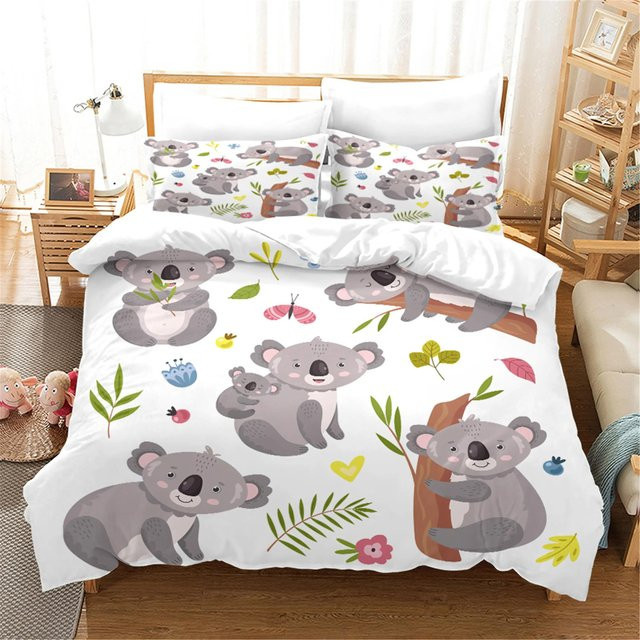 Wucifang Bags Bettwäsche-Set mit Koala-Motiv in Weiß, 3-teilig aus Mikrofaser, B/H: 135 x 200 cm - Bild 1