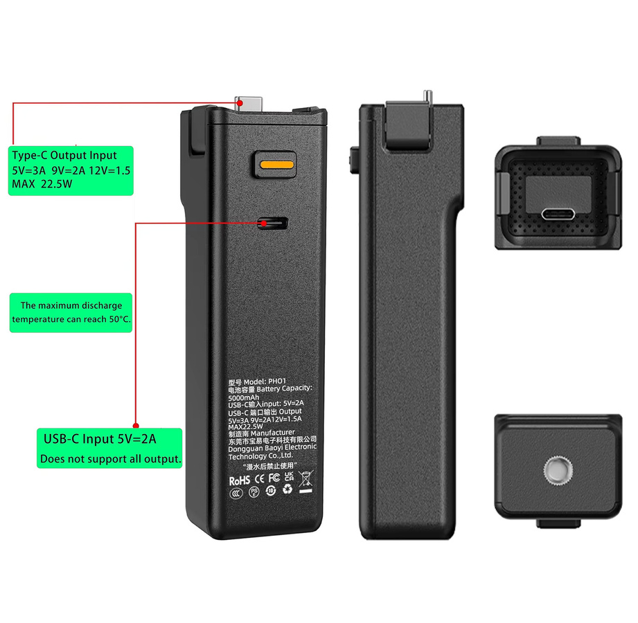 DJI Osmo Pocket 3/4 Schnellladegerät und Controller in Schwarz mit USB-C-Kabel und 1/4-Zoll-Gewindeanschluss - Bild 2