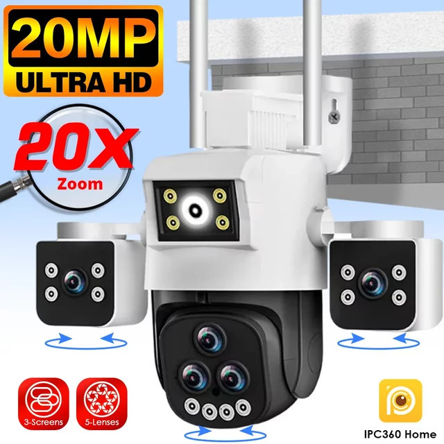NINIVISION Smart Wifi Überwachungskamera mit 20MP Multi-Objektiv, 20x Zoom, PTZ, AI Human Tracking und 360 Grad Sicht, Outdoor-CCTV-Kamera in Weiß - Bild 1
