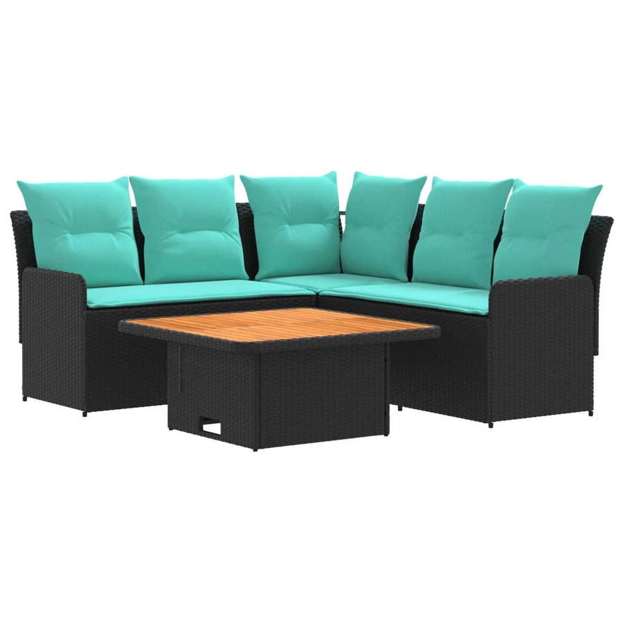 vidaXL Gartenmöbel-Set aus PE-Rattan mit Kissen in Schwarz und Türkis - Bild 2