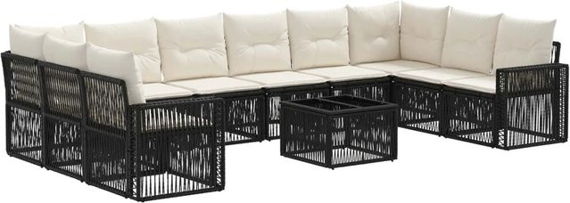 vidaXL Gartensofa-Set 11-tlg. in Schwarz und Cremeweiß aus Poly-Rattan mit Polsterung und Metallgestell für Garten, Terrasse oder Balkon - Bild 1