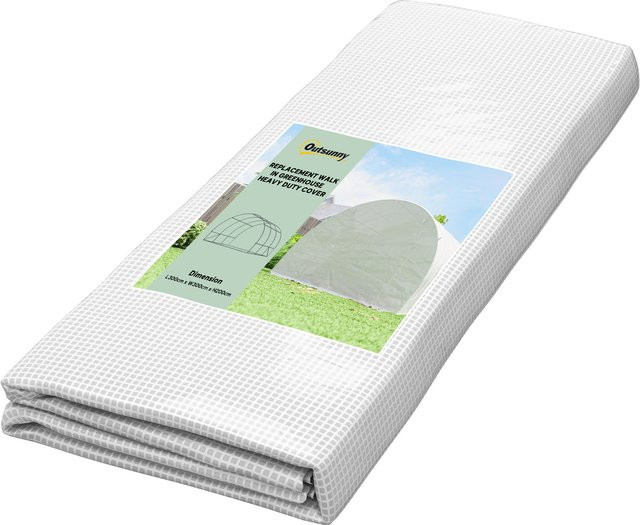 Outsunny Gewächshausfolie Weiß mit Rolltür und 6 Fenstern, wasserdichte und UV-beständige Polyethylenfolie für Folientunnel und Gartenarbeit, B/T/H: 3 x 3 m - Bild 1