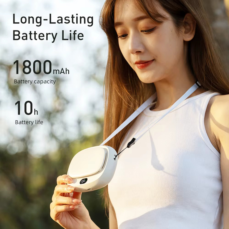 Vissko Mini-Ventilator Weiß, tragbarer Halsventilator mit 1800 mAh Akku, 5-Gang USB-wiederaufladbar mit Display - Bild 2