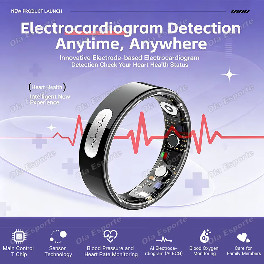 Ola Esporte Smart Ring in Schwarz mit EKG-Erkennung, Herzfrequenzmessung, Blutsauerstoffmessung und Schlafmonitor für Damen und Herren - Bild 2