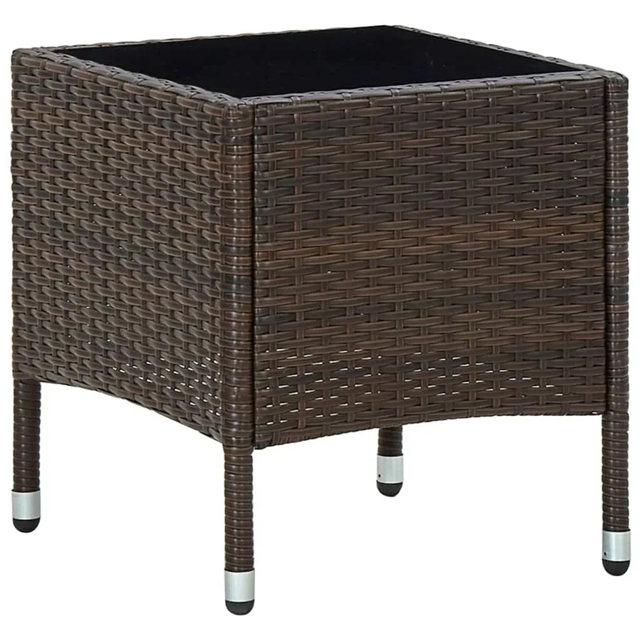 vidaXL Gartentisch aus Poly-Rattan und Glas in Braun, B/T/H: 40 x 40 x 45 cm - Bild 1