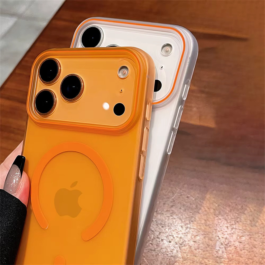 Xeber Magnetische iPhone Handyhülle mit MagSafe Unterstützung, Ultradünnes Softcover aus mattem PC in Transparent/Orange - Bild 2