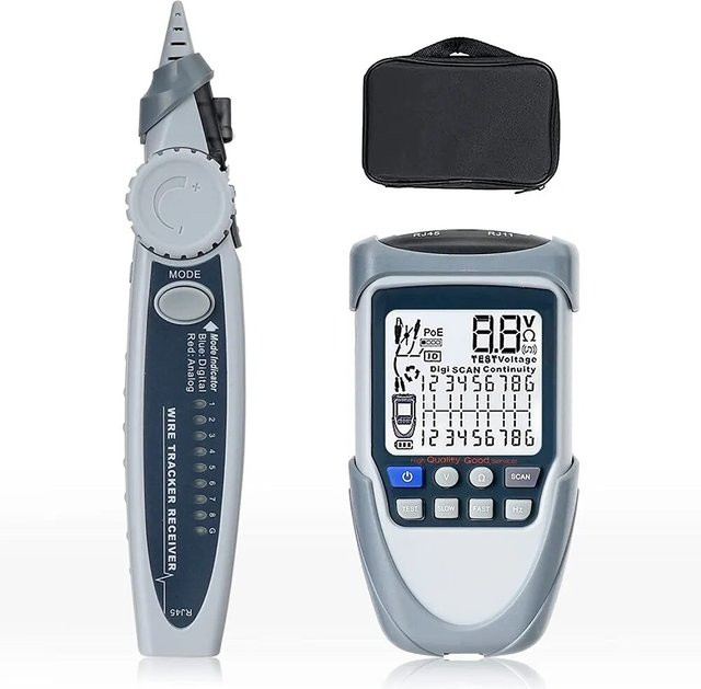 TOOLTOP Netzwerkkabeltester LAN Line Finder mit PoE-Test und digitalisierter Ethernet-Kabelprüfung in Grau - Bild 1